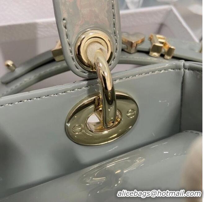 New Style SMALL LADY DIOR BAG Patent Calfskin M0531 Gray