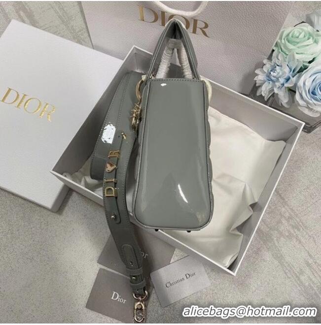 New Style SMALL LADY DIOR BAG Patent Calfskin M0531 Gray