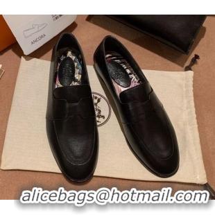 Custom Hermes Ancora Supple Goatskin Loafers with Cut out H 010617 Black