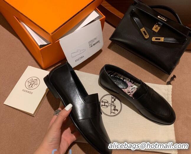 Custom Hermes Ancora Supple Goatskin Loafers with Cut out H 010617 Black