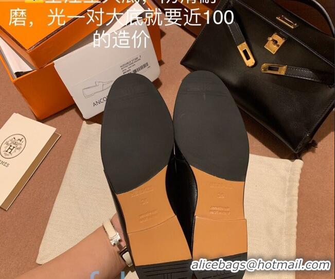 Custom Hermes Ancora Supple Goatskin Loafers with Cut out H 010617 Black