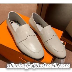 Low Cost Hermes Ancora Supple Goatskin Loafers with Cut out H 010617 White