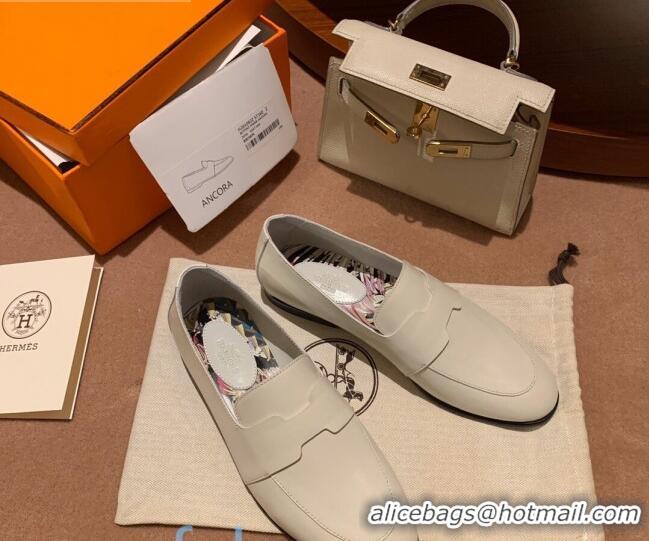 Low Cost Hermes Ancora Supple Goatskin Loafers with Cut out H 010617 White