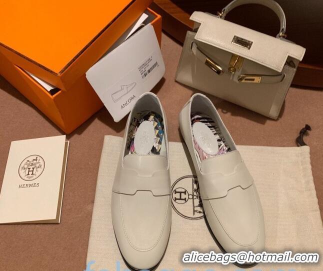 Low Cost Hermes Ancora Supple Goatskin Loafers with Cut out H 010617 White