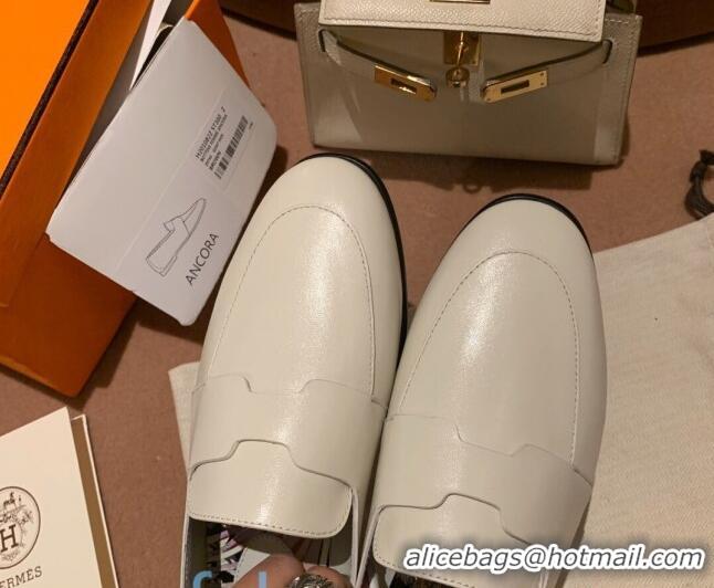 Low Cost Hermes Ancora Supple Goatskin Loafers with Cut out H 010617 White