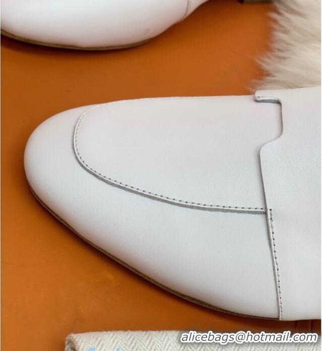 Funny Hermes Catena Supple Calfskin Flat Mules with Cut out H 010620 White 2021