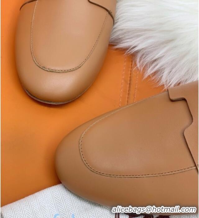 Affordable Price Hermes Catena Supple Calfskin Flat Mules with Cut out H 010620 Brown 2021