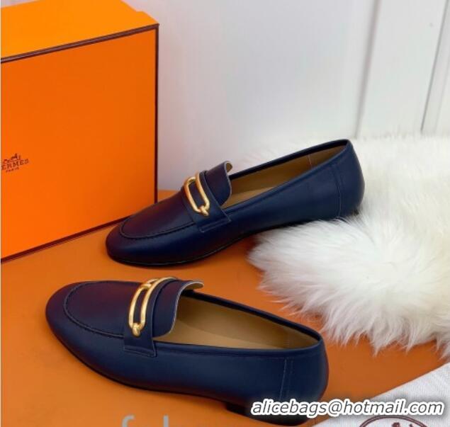 Grade Design Hermes Colette Calfskin Loafers with Roulis Buckle 010624 Navy Blue 2021