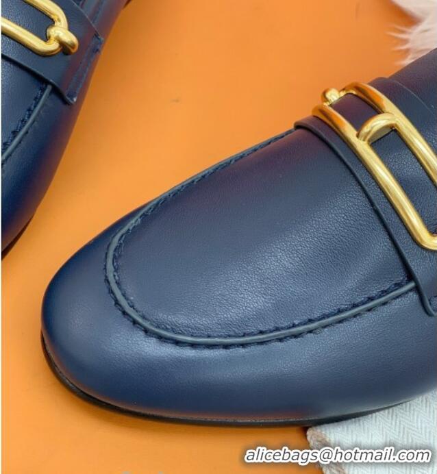 Grade Design Hermes Colette Calfskin Loafers with Roulis Buckle 010624 Navy Blue 2021