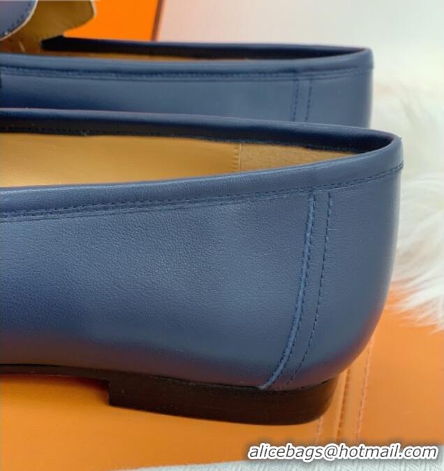 Grade Design Hermes Colette Calfskin Loafers with Roulis Buckle 010624 Navy Blue 2021