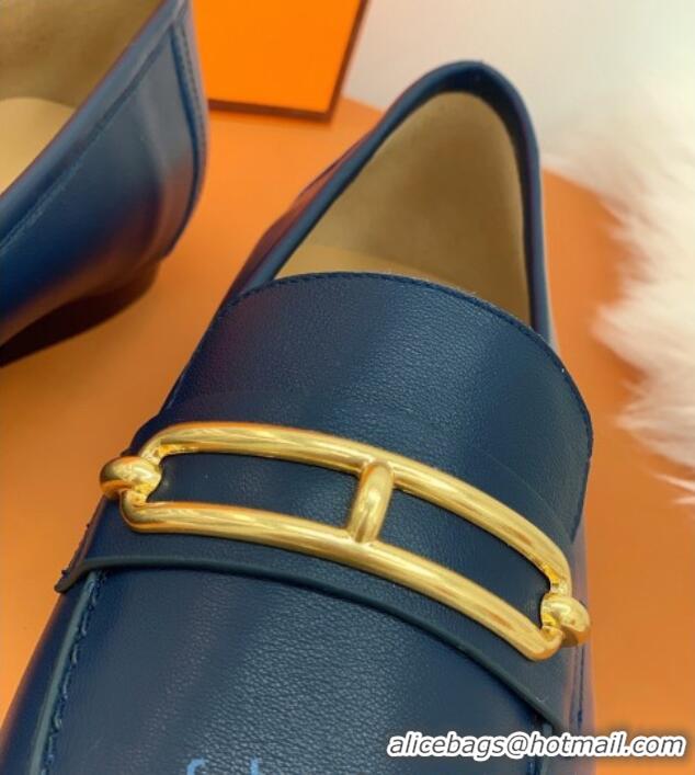 Grade Design Hermes Colette Calfskin Loafers with Roulis Buckle 010624 Navy Blue 2021