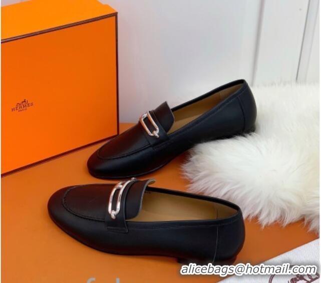 Good Quality Hermes Colette Calfskin Loafers with Roulis Buckle 010624 Black 2021