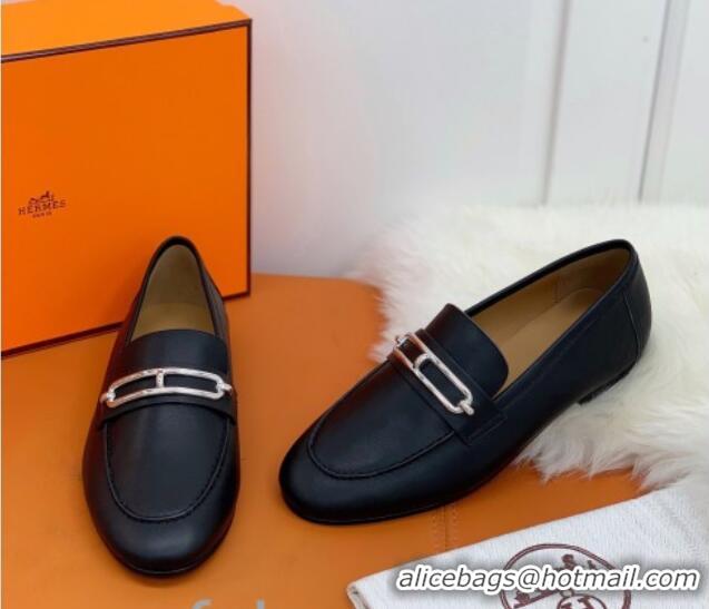 Good Quality Hermes Colette Calfskin Loafers with Roulis Buckle 010624 Black 2021