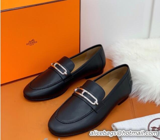 Good Quality Hermes Colette Calfskin Loafers with Roulis Buckle 010624 Black 2021