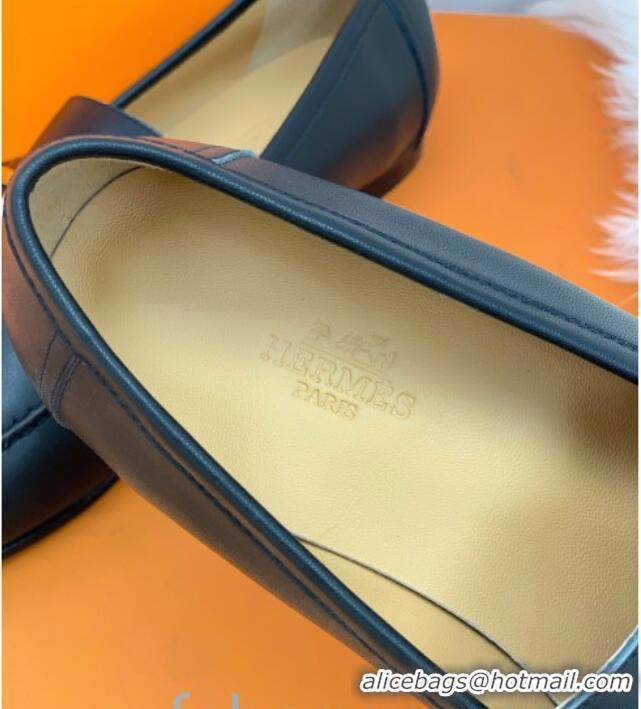 Good Quality Hermes Colette Calfskin Loafers with Roulis Buckle 010624 Black 2021