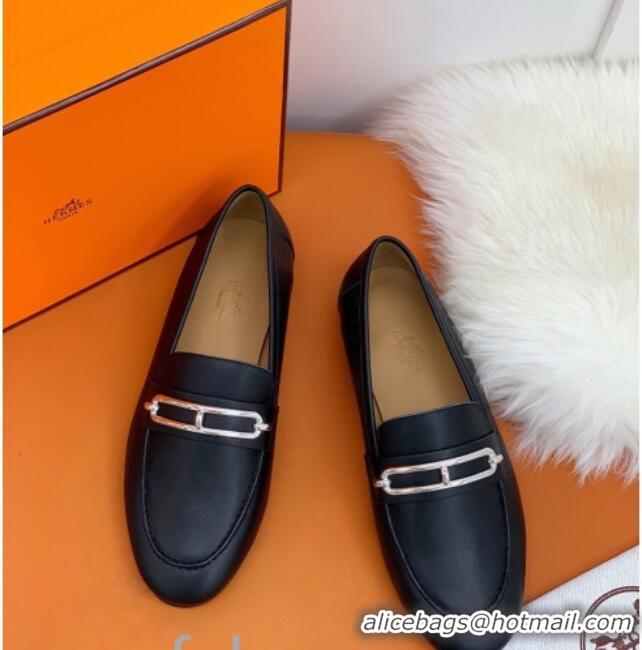 Good Quality Hermes Colette Calfskin Loafers with Roulis Buckle 010624 Black 2021