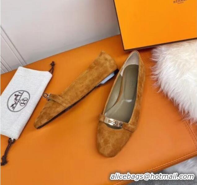 Most Popular Hermes Kelly Suede Flat Loafers 010659 Brown 2021