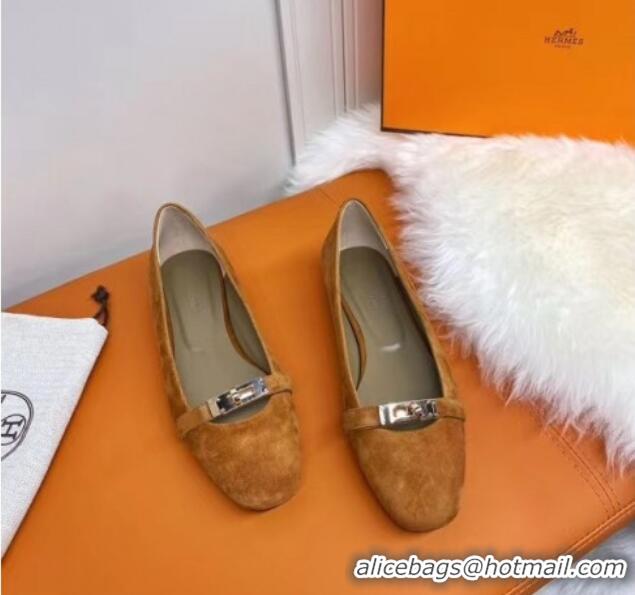 Most Popular Hermes Kelly Suede Flat Loafers 010659 Brown 2021