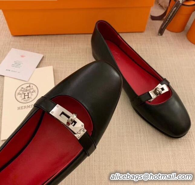 Purchase Hermes Kelly Calfskin Flat Loafers 1010661 Black 