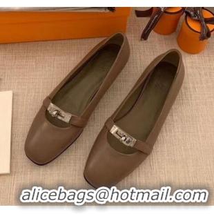 Unique Style Hermes Kelly Calfskin Flat Loafers 1010661 Grey