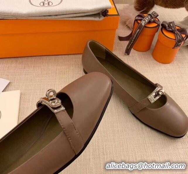 Unique Style Hermes Kelly Calfskin Flat Loafers 1010661 Grey