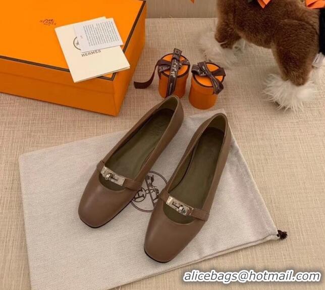 Unique Style Hermes Kelly Calfskin Flat Loafers 1010661 Grey