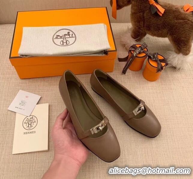 Unique Style Hermes Kelly Calfskin Flat Loafers 1010661 Grey