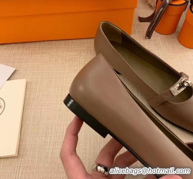 Unique Style Hermes Kelly Calfskin Flat Loafers 1010661 Grey