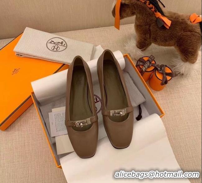 Unique Style Hermes Kelly Calfskin Flat Loafers 1010661 Grey