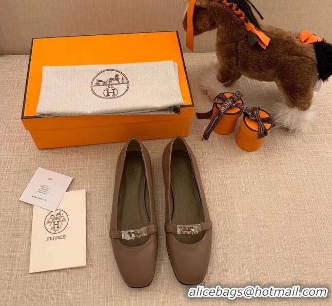 Unique Style Hermes Kelly Calfskin Flat Loafers 1010661 Grey