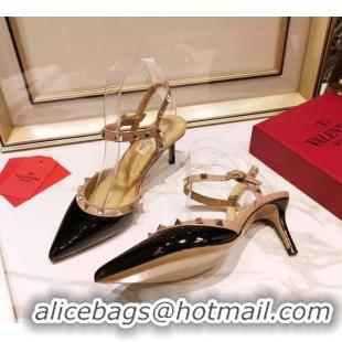 Discount Valentino Rockstud Patent Leather Slingback Pump With 6.5cm Heel 031801 Black