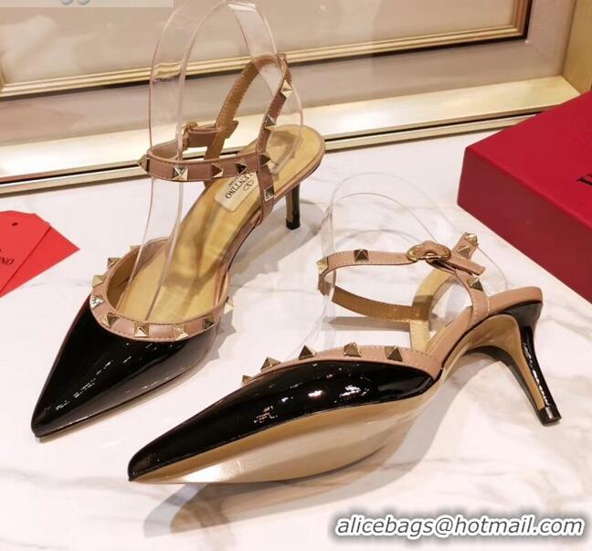 Discount Valentino Rockstud Patent Leather Slingback Pump With 6.5cm Heel 031801 Black