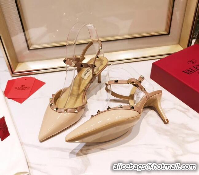 Grade Quality Valentino Rockstud Patent Leather Slingback Pump With 6.5cm Heel 031801 Nude