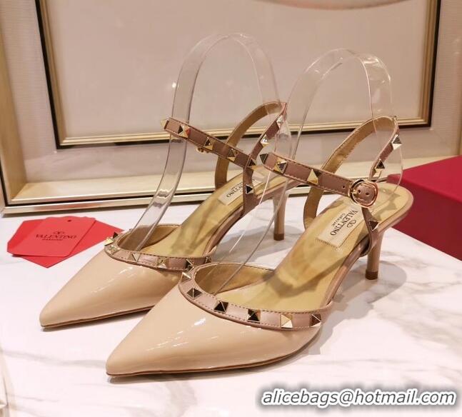 Grade Quality Valentino Rockstud Patent Leather Slingback Pump With 6.5cm Heel 031801 Nude