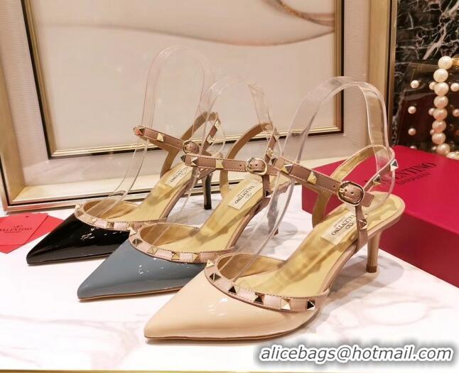 Grade Quality Valentino Rockstud Patent Leather Slingback Pump With 6.5cm Heel 031801 Nude