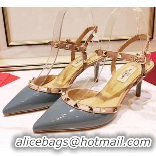 Top Grade Valentino Rockstud Patent Leather Slingback Pump With 6.5cm Heel 031801 Grey