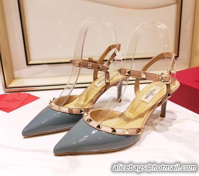 Top Grade Valentino Rockstud Patent Leather Slingback Pump With 6.5cm Heel 031801 Grey