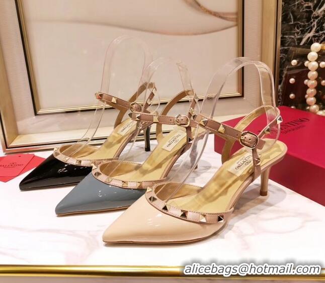 Top Grade Valentino Rockstud Patent Leather Slingback Pump With 6.5cm Heel 031801 Grey