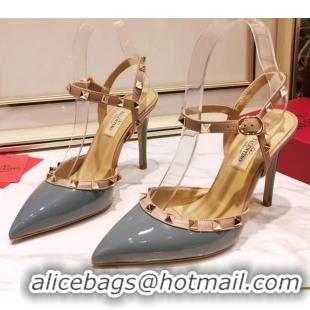 Best Price Valentino Rockstud Patent Leather Slingback Pump With 9.5cm Heel 031804 Grey