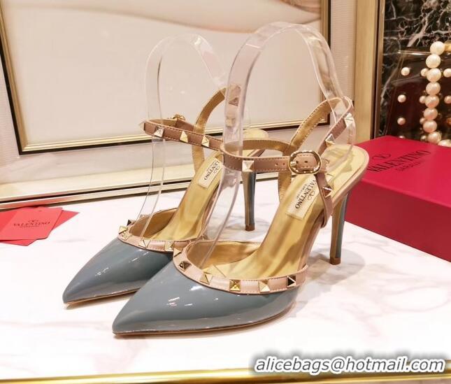 Best Price Valentino Rockstud Patent Leather Slingback Pump With 9.5cm Heel 031804 Grey