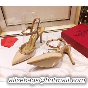 Shop Duplicate Valentino Rockstud Patent Leather Slingback Pump With 9.5cm Heel 031804 Nude