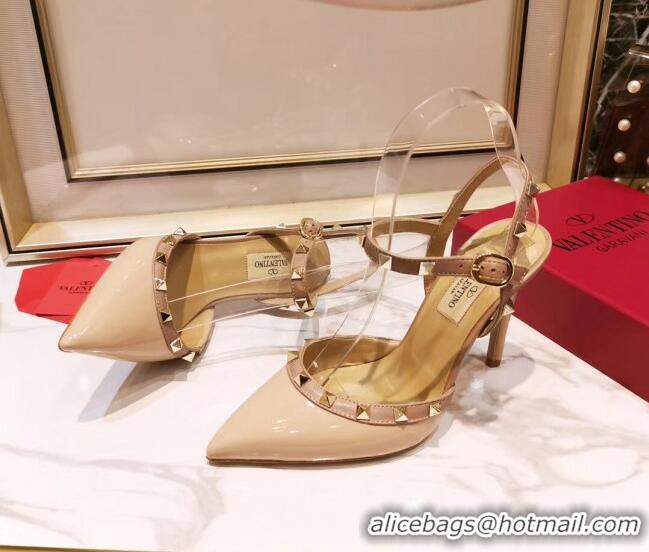 Shop Duplicate Valentino Rockstud Patent Leather Slingback Pump With 9.5cm Heel 031804 Nude