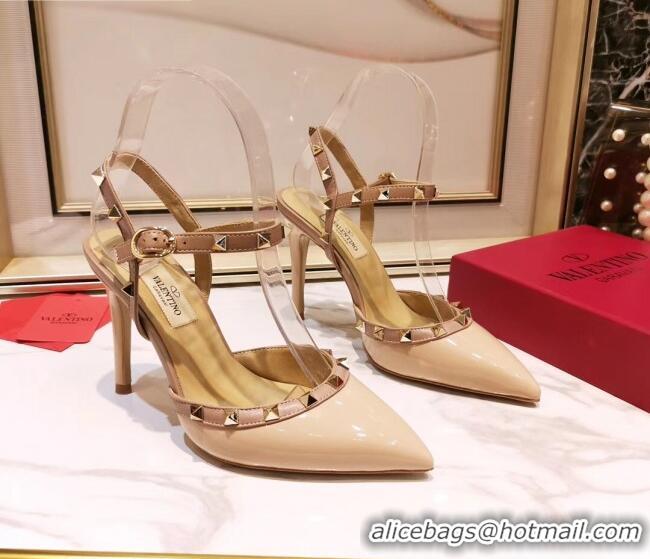 Shop Duplicate Valentino Rockstud Patent Leather Slingback Pump With 9.5cm Heel 031804 Nude