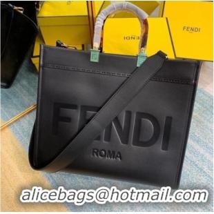 Top Grade FENDI SUNSHINE MEDIUM black leather shopper 8BH386A