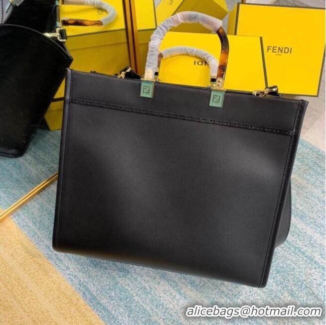 Top Grade FENDI SUNSHINE MEDIUM black leather shopper 8BH386A