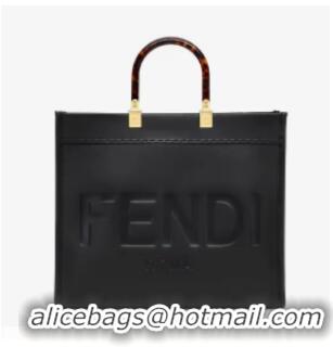 Top Grade FENDI SUNSHINE MEDIUM black leather shopper 8BH386A