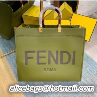 Hot Sell FENDI SUNSHINE MEDIUM green leather shopper 8BH386A