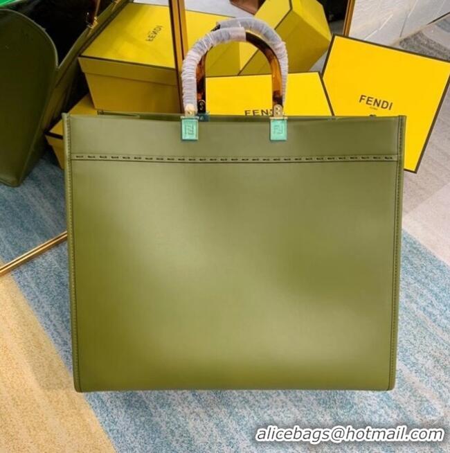 Hot Sell FENDI SUNSHINE MEDIUM green leather shopper 8BH386A