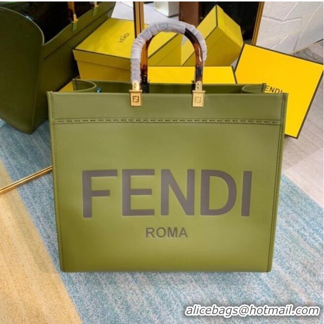 Hot Sell FENDI SUNSHINE MEDIUM green leather shopper 8BH386A