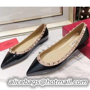 Top Quality Valentino Rockstud Flat Ballerina in Patent Calfskin 041419 Black